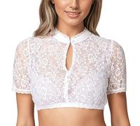 Women's Dirndl Blouse Lace Dirndl Blouse White Costume Blouse Short Sleeve Stand-Up Collar Simple Costume Blouses Transparent Elegant Dirndl Blouses Costume Lace Blouse Bavarian Outfit Costume Fashion