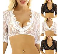 Women's Dirndl Blouse Lace Dirndl Blouse with V Neck Costume Blouse White/Black Traditional Blouses Half Sleeve Elegant Dirndl Blouses Costume Lace Blouse Bavarian Outfit Costume Fashion for