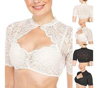 Women's Dirndl Blouse Lace Dirndl Blouse with V Neck Costume Blouse White for Buttons Short Sleeve Costume Blouses Elegant Dirndl Blouses Costume Lace Blouse Bavarian Outfit Costume Fashion for