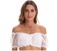 Women's Dirndl Blouse, Off-the-Shoulder Dirndl Blouse, Puff Sleeves, Traditional Blouse, Lace, White, Simple Traditional Blouse, Sexy Elegant Dirndl Blouse, Bavarian Outfit, Costume Fashion for