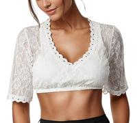 Women's Dirndl Blouse Short Sleeve Dirndl Blouse White Costume Blouse Lace V Neck Simple Traditional Blouses Vintage Elegant Dirndl Blouses Costume Lace Blouse Bavarian Outfit Costume Fashion for