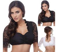 Women's Dirndl Blouse Short Sleeve Dirndl Blouse with V Neck Costume Blouse Lace Black Half Sleeve Costume Blouses Elegant Dirndl Blouses Costume Lace Blouse Bavarian Outfit Costume Fashion for