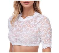 Women's Dirndl Blouse Top Short Sleeve / Long Sleeve Transparent Round Neck Ruffle Flowers Costume Blouse Oktoberfest Lace Blouse Shirt Dirndl Blouse White Elegant Oktoberfest Blouse, P White, M