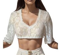 Women's Dirndl Blouse White Dirndl Blouse with V Neck Traditional Blouse Short Sleeve with Jacquard Simple Traditional Blouses Elegant Dirndl Blouses Costume Lace Blouse Bavarian Outfit Costume