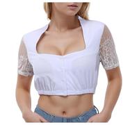 Women's Dirndl Blouse Women's Lace Costume Blouse Women's High Closed Dirndl Blouse White for Buttons Traditional Blouses Dirndl Blouses Basic Lace Blouse Costume Outfit Bavarian Costume Fashion for