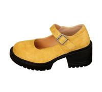 Women's Dirndl Chunky Court Shoes Dance Shoes with Straps, yellow, 2/2.5 UK