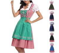 Women's Dirndl Dress Traditional Bavarian Costume Oktoberfest Outfit German Beer Wench with Puff Short Sleeves and Apron, Halloween Medieval Fancy Dress for Carnival Cosplay & Beer Festive Parties