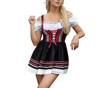 Women's Dirndl Red Women's Dirndl Dress without Apron Shoulderless Costume Dress with Lace Short Dirndl Dresses Traditional Bavarian Dirndl Complete Sets Costume Skirt Costume Fashion Outfit for