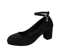 Women's Dirndl Shoes Traditional Shoes - Strappy Pumps with Cross Ankle Strap Leisure Block Heel Closed Pumps for Bavarian Costume Oktoberfest, black, 8 UK