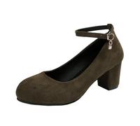 Women's Dirndl Shoes Traditional Shoes - Strappy Pumps with Cross Ankle Strap Leisure Block Heel Closed Pumps for Bavarian Costume Oktoberfest, Army Green, 5 UK