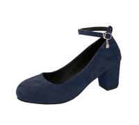 Women's Dirndl Shoes Traditional Shoes - Strappy Pumps with Cross Ankle Strap Leisure Block Heel Closed Pumps for Bavarian Costume Oktoberfest, darkblue, 4 UK