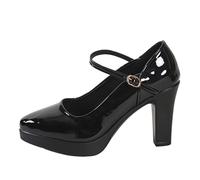 Women's Dirndl Shoes with Chunky Block Heel, Elegant Costume Shoes for Bridal Parties, Square Heels, Three Strap Ballerinas, Dance Shoes, Perfect for Wedding Guests, black, 8.5 UK