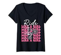 Womens Dirt Bike Girl Motocross Dirt Biking Ride Like A Girl V-Neck T-Shirt