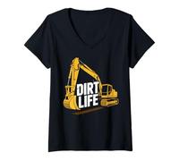Womens Dirt Life Construction Worker Heavy Equipment Operator V-Neck T-Shirt