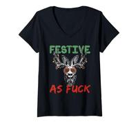 Womens Dirty Christmas shirt - festive as fuck vintage holiday tee V-Neck T-Shirt