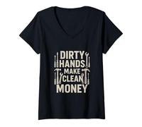 Womens Dirty Hands Make Clean Funny Carpenter Handyman Dad Father V-Neck T-Shirt