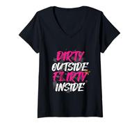 Women's Dirty Outside Flirty Inside Muddy Race Mud Run V-Neck T-Shirt