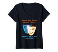 Women's Disabilities Aren’t Always Visible Spoonie Theatre Mask V-Neck T-Shirt