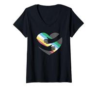 Women's Disability Pride Flag Heart Hug V-Neck T-Shirt
