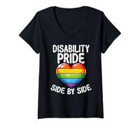 Womens Disability Pride Side by Side Inclusion Heart V-Neck T-Shirt