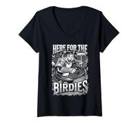 Women's Disc Golf Player Samurai Cat Funny Here for The Birdies V-Neck T-Shirt