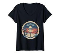 Women's Disc Golf Putter UFO Basket Retro Vintage Desert Night V-Neck T-Shirt