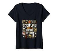 Women's Discipline Writes History Differently - Military Style V-Neck T-Shirt