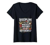 Women's Discipline Writes History Differently - Military Style V-Neck T-Shirt