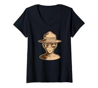 Womens Disclosure Alien Park Ranger UFO UAP Retro Sci-Fi Graphic V-Neck T-Shirt
