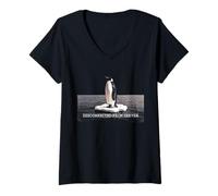 Women's Disconnected from Server Penguin On Ice Floe Dithered Art V-Neck T-Shirt