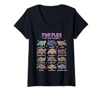Women's Discover Turtles of the World Educational Illustrated V-Neck T-Shirt