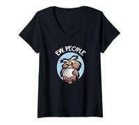 Womens Disgusted Comic Owl Ew People V-Neck T-Shirt