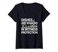 Women's Dishes are Soaking in Witness Protection. Kitchen Humor V-Neck T-Shirt