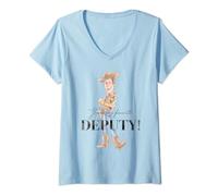 Womens Disney 100 and Pixar's Toy Story Woody My Favorite Deputy V-Neck T-Shirt