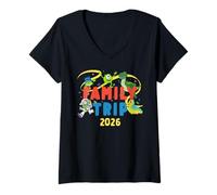 Womens Disney and Pixar Characters Vacation Party Family Trip 2026 V-Neck T-Shirt