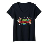 Womens Disney and Pixar's Toy Story Merry Christmas Holiday Group V-Neck T-Shirt