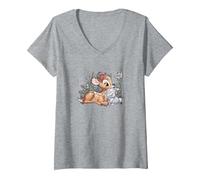 Women's Disney Bambi and Thumper Snuggles V-Neck T-Shirt, Heather Grey, X-Large