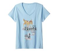 Womens Disney Bambi Thumper & Flower Logo V-Neck T-Shirt