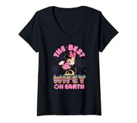 Womens Disney Best Wifey on Earth Mickey & Minnie Couple's Trip V-Neck T-Shirt