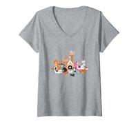 Women's Disney Cats Kitten Friends V-Neck T-Shirt, Heather Grey, Medium