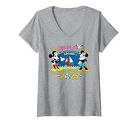 Women's Disney Cruise Family Group Vacation Matching All Aboard 2025 V-Neck T-Shirt, Heather Grey, Small