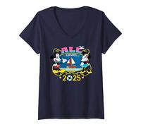 Women's Disney Cruise Family Group Vacation Matching All Aboard 2025 V-Neck T-Shirt, Navy Blue, X-Large