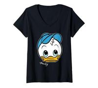 Womens Disney Dewey Big Face Huey Dewey & Louie Duck Trip Matching V-Neck T-Shirt