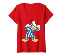 Women's Disney Donald Duck Striped Pajamas Slumber Party PJs Pose V-Neck T-Shirt, Red, Medium