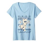 Womens Disney Frozen Olaf I Love Warm Hugs Pattern V-Neck T-Shirt