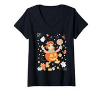 Women's Disney Halloween Donald Duck Cute Pumpkin Costume Collage V-Neck T-Shirt