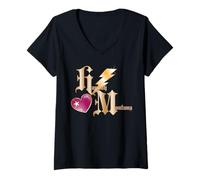 Women's Disney Hannah Montana Thunderbolt Heart Initials Logo V-Neck T-Shirt
