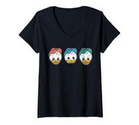 Womens Disney Huey Dewey & Louie Duck Big Face Retro Trip Matching V-Neck T-Shirt
