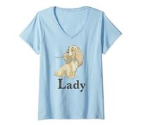 Womens Disney Lady And The Tramp Spaghetti Lady Couples V-Neck T-Shirt