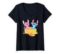 Women's Disney Lilo & Stitch Amazing Cakes Happy Angel & Stitch Logo V-Neck T-Shirt